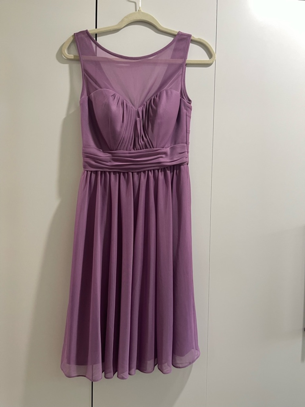 David's Bridal Mauve Sleeveless Mesh A-Line Cocktail Dress